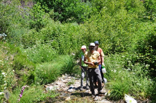 Voluntários nas margens do ribeiro já depois de algumas horas de trabalho